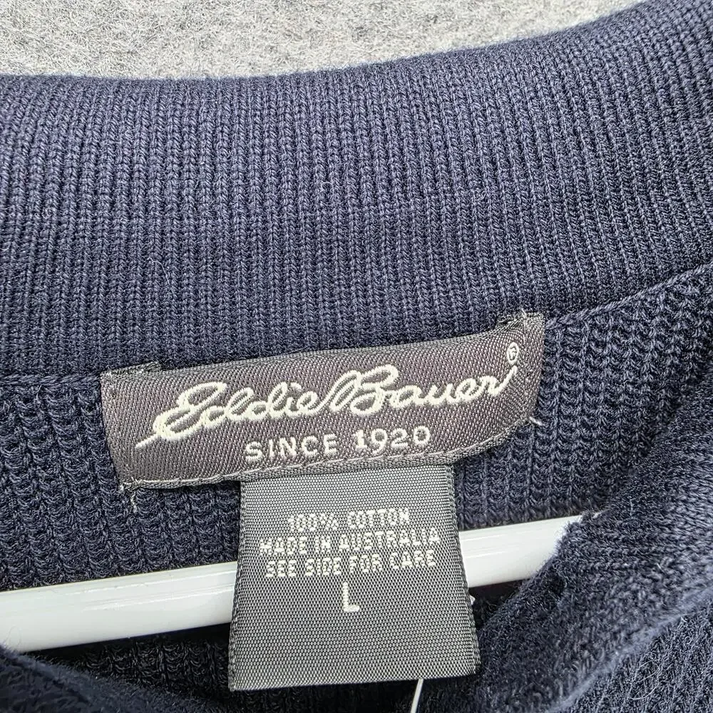 Eddie Bauer Sweater Mens L Blue Collared Knit Pullover 100% Cotton Casual